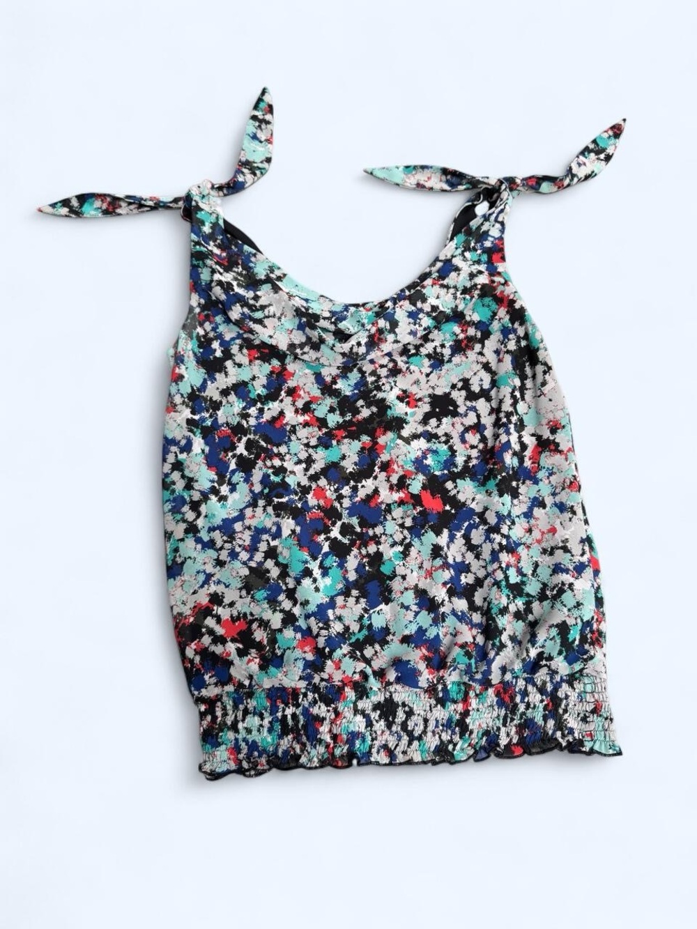 Charlotte Russe Floral Tie-Shoulder Tank Top - Black, Blue, Red, Green, White